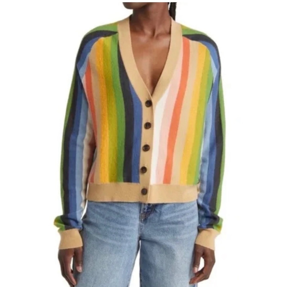 The Great Varsity Wool Blend Striped Cardigan Sweater Multi Color XS 0